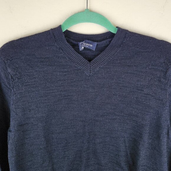 Gap Slub Merino Wool Lightweight Knit V-Neck Sweater Navy Blue sz M - Picture 4 of 9